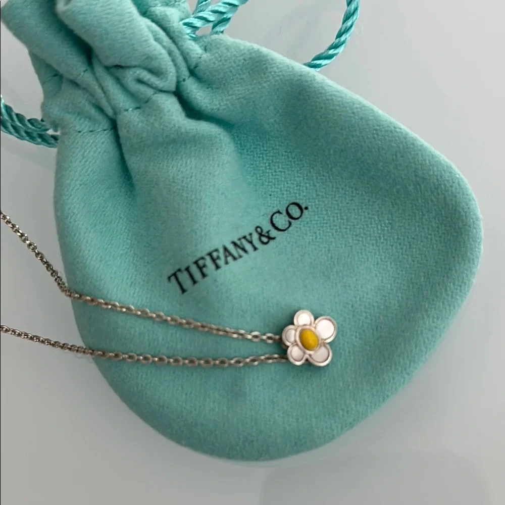 Vintage Tiffany & Co White & Yellow Daisy Sterling Silver Necklace - Picture 2 of 8